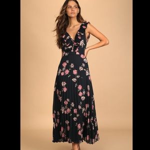 Lulus Loved By You Navy Blue Floral Maxi Dress